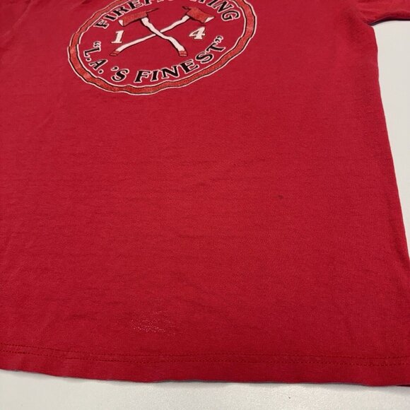 Vintage Los Angeles Fire Fighter T Shirt Mens Medium Red Short Sleeve Y2K - Picture 10 of 13